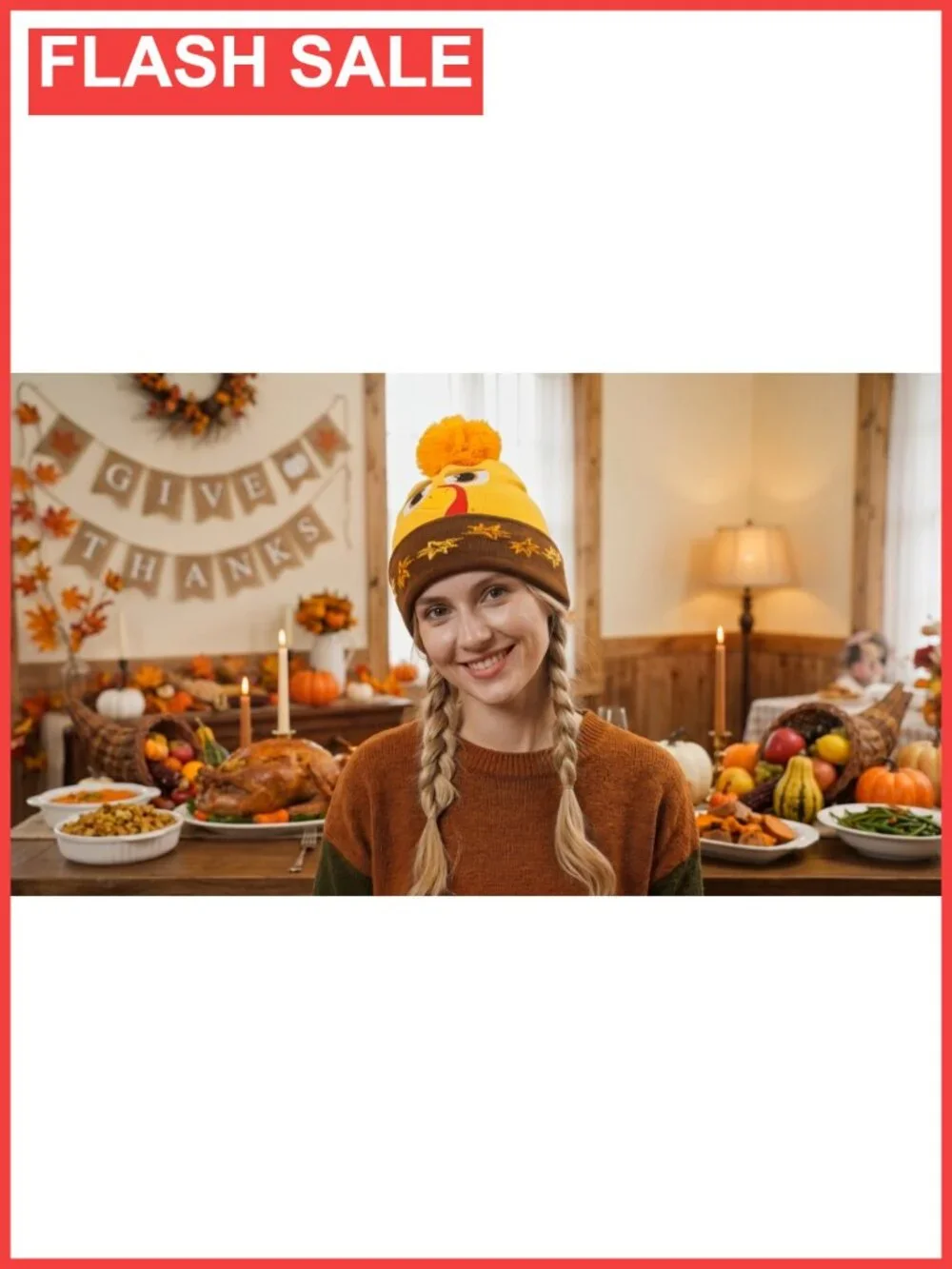 Thanksgiving Turkey Trot Beanie Hat and Sock Set Knit Pom Pom Caps